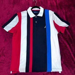 Nautica Men's Bold Striped Polo Shirt - Red, White, Blue, Black
